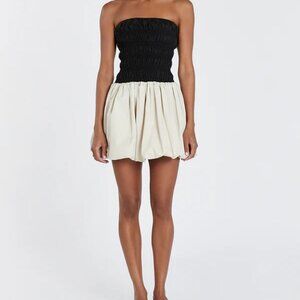 NWT DISSH STEVIE BLACK AND STONE STRAPLESS BUBBLE MINI DRESS